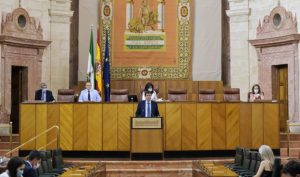 El vicepresidente andaluz, Juan Marín, en el pleno celebrado en el Parlamento de Andalucía este miércoles.