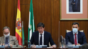 El consejero de Turismo, Regeneración, Justicia y Administración Local, Juan Marín, este martes en el Parlamento.